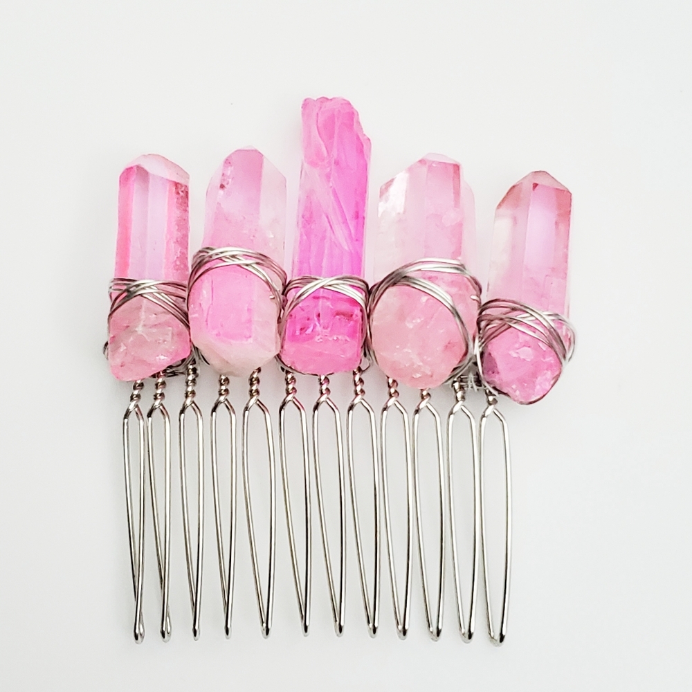 Titanium Aura Quartz Crystal Boho Bridal Pink
